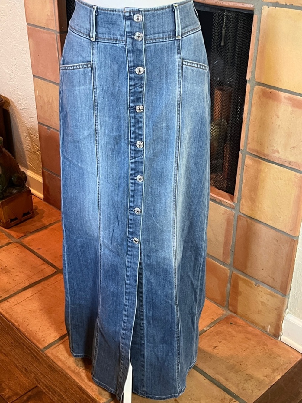 Vintage 7 For All Mankind Button Down Denim Maxi Skirt, size 29